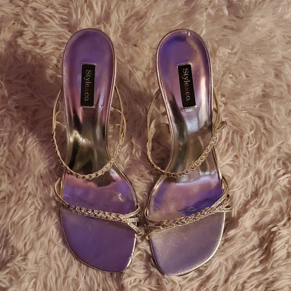 Style&co silver glittery bareback 4" heels, worn once, 10m